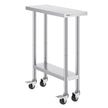 VEVOR Stainless Steel Work Table 30 x 12 x 38 Inch, with 4 Wheels, 3 Adjustable Height Levels, Heavy Duty Food Prep Worktable for Commercial Kitchen Restaurant, Silver
