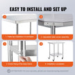 VEVOR Stainless Steel Work Table 24 x 30 x 38 Inch, with 4 Wheels, 3 Adjustable Height Levels, Heavy Duty Food Prep Worktable for Commercial Kitchen Restaurant, Silver