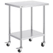 VEVOR Stainless Steel Work Table 24 x 30 x 38 Inch, with 4 Wheels, 3 Adjustable Height Levels, Heavy Duty Food Prep Worktable for Commercial Kitchen Restaurant, Silver