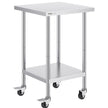 VEVOR Stainless Steel Work Table 24 x 24 x 38 Inch, with 4 Wheels, 3 Adjustable Height Levels, Heavy Duty Food Prep Worktable for Commercial Kitchen Restaurant, Silver