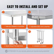 VEVOR Stainless Steel Work Table 24 x 12 x 38 Inch, with 4 Wheels, 3 Adjustable Height Levels, Heavy Duty Food Prep Worktable for Commercial Kitchen Restaurant, Silver