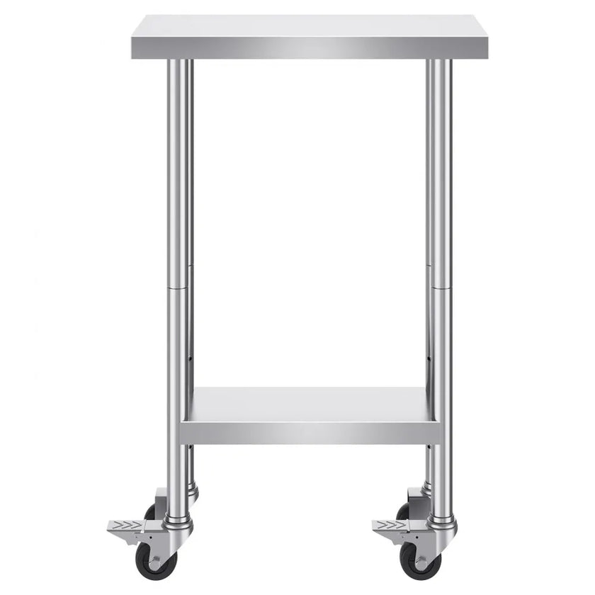 VEVOR Stainless Steel Work Table 24 x 12 x 38 Inch, with 4 Wheels, 3 Adjustable Height Levels, Heavy Duty Food Prep Worktable for Commercial Kitchen Restaurant, Silver