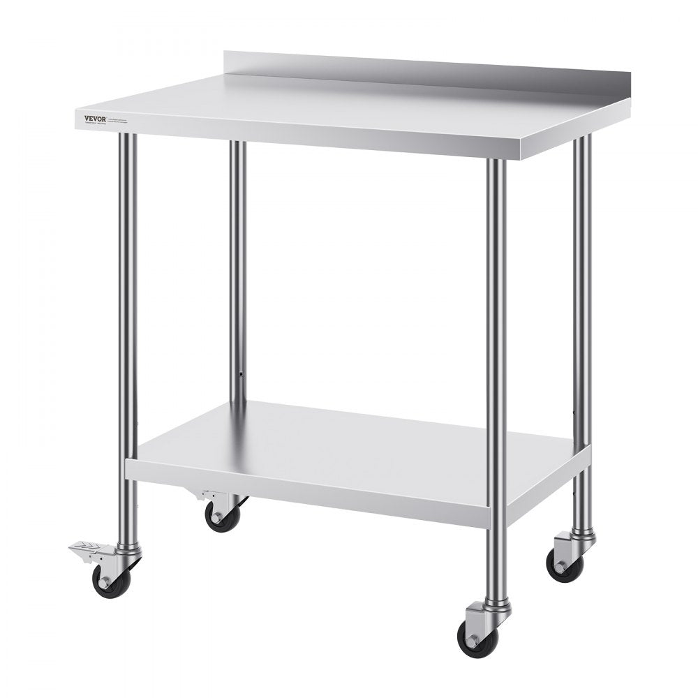 VEVOR 24 x 36 x 40 Inch Stainless Steel Work Table, Commercial Food Prep Worktable with Casters, Heavy Duty Prep Worktable, Metal Work Table with Adjustable Height for Restaurant, Home and Hotel
