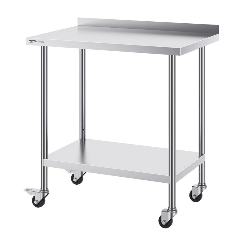 VEVOR 24 x 36 x 40 Inch Stainless Steel Work Table, Commercial Food Prep Worktable with Casters, Heavy Duty Prep Worktable, Metal Work Table with Adjustable Height for Restaurant, Home and Hotel