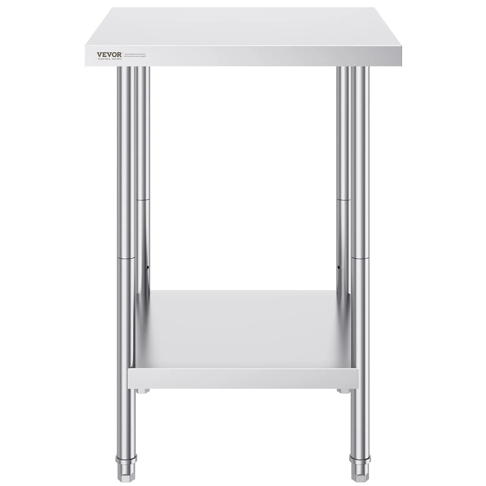 VEVOR Stainless Steel Prep Table, 24 x 24 x 34 Inch, 700 lbs Load Capacity, Heavy Duty Metal Worktable with 3 Adjustable Height Levels, Commercial Workstation for Kitchen Garage Restaurant Backyard