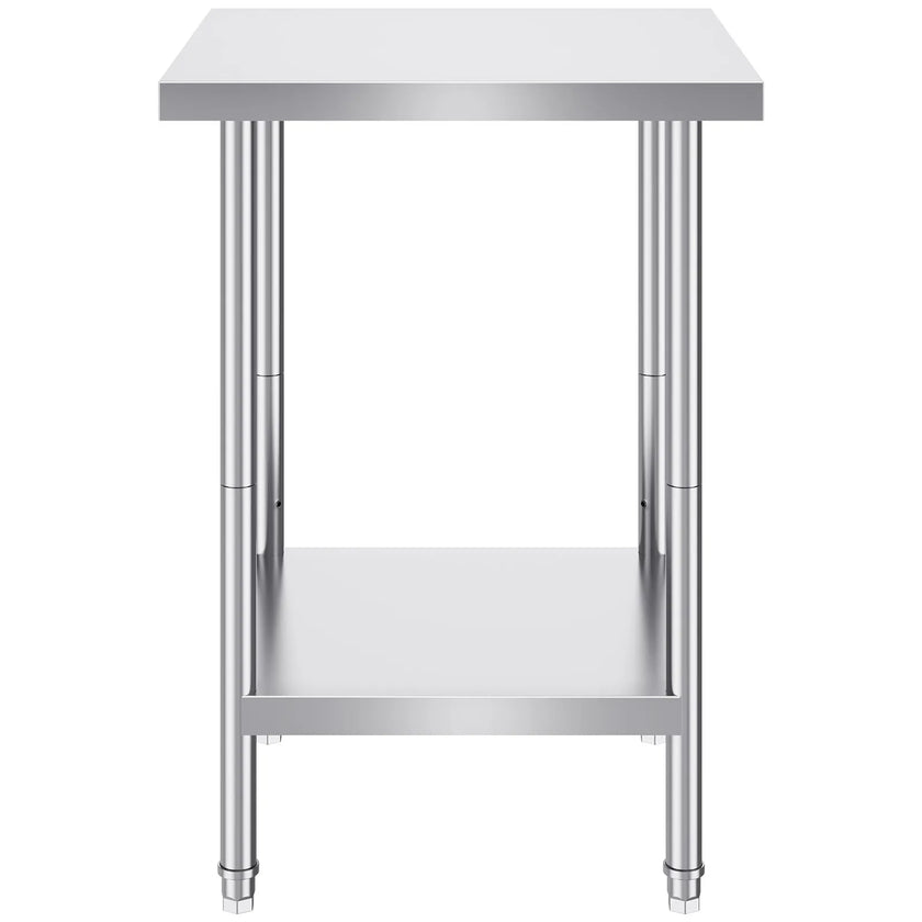 VEVOR Stainless Steel Prep Table, 24 x 24 x 34 Inch, 700 lbs Load Capacity, Heavy Duty Metal Worktable with 3 Adjustable Height Levels, Commercial Workstation for Kitchen Garage Restaurant Backyard