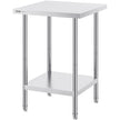 VEVOR Stainless Steel Prep Table, 24 x 24 x 34 Inch, 700 lbs Load Capacity, Heavy Duty Metal Worktable with 3 Adjustable Height Levels, Commercial Workstation for Kitchen Garage Restaurant Backyard