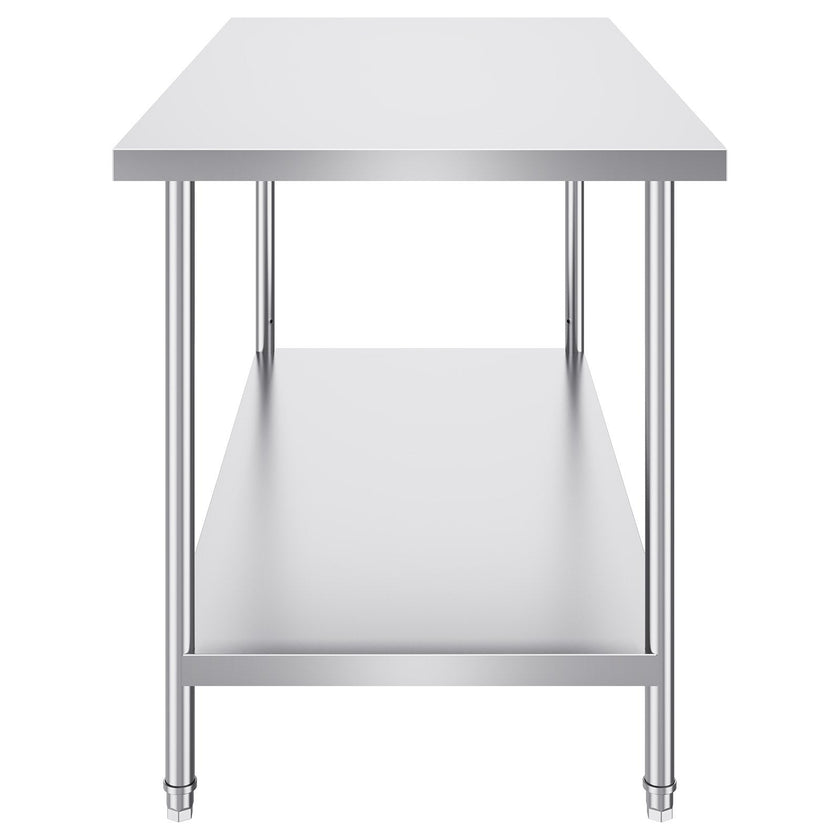 VEVOR Stainless Steel Prep Table, 30 x 60 x 34 Inch, Heavy Duty Metal Worktable with 3 Adjustable Height Levels, Commercial Workstation for Kitchen Garage Restaurant Backyard