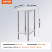 VEVOR Stainless Steel Prep Table, 24 x 18 x 34 Inch, Heavy Duty Metal Worktable with 3 Adjustable Height Levels, Commercial Workstation for Kitchen Garage Restaurant Backyard