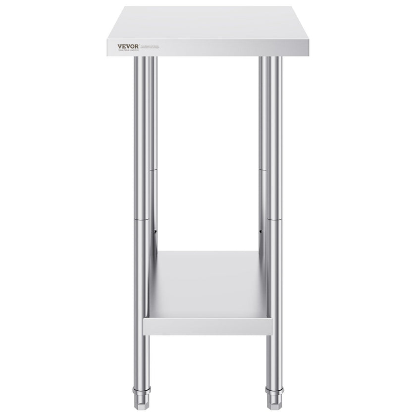 VEVOR Stainless Steel Prep Table, 24 x 18 x 34 Inch, Heavy Duty Metal Worktable with 3 Adjustable Height Levels, Commercial Workstation for Kitchen Garage Restaurant Backyard
