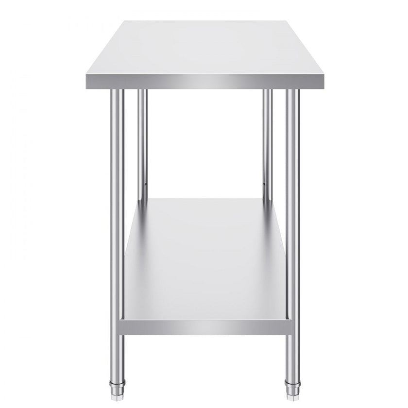 VEVOR Stainless Steel Prep Table, 24 x 48 x 34 Inch, Heavy Duty Metal Worktable with 3 Adjustable Height Levels, Commercial Workstation for Kitchen Garage Restaurant Backyard