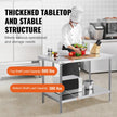 VEVOR Stainless Steel Prep Table, 30 x 48 x 34 Inch, Heavy Duty Metal Worktable with 3 Adjustable Height Levels, Commercial Workstation for Kitchen Garage Restaurant Backyard