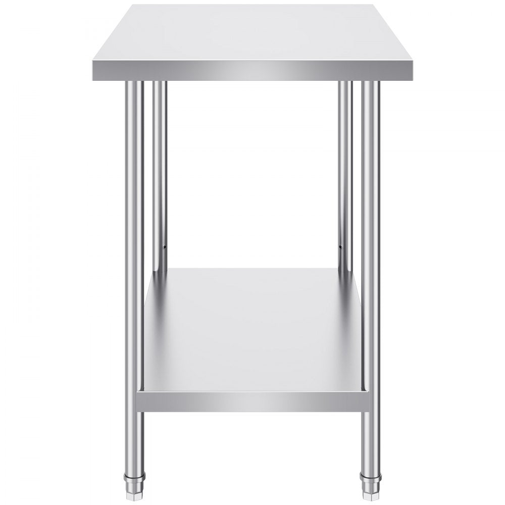 VEVOR Stainless Steel Prep Table, 24 x 36 x 34 Inch, Heavy Duty Metal Worktable with 3 Adjustable Height Levels, Commercial Workstation for Kitchen Garage Restaurant Backyard