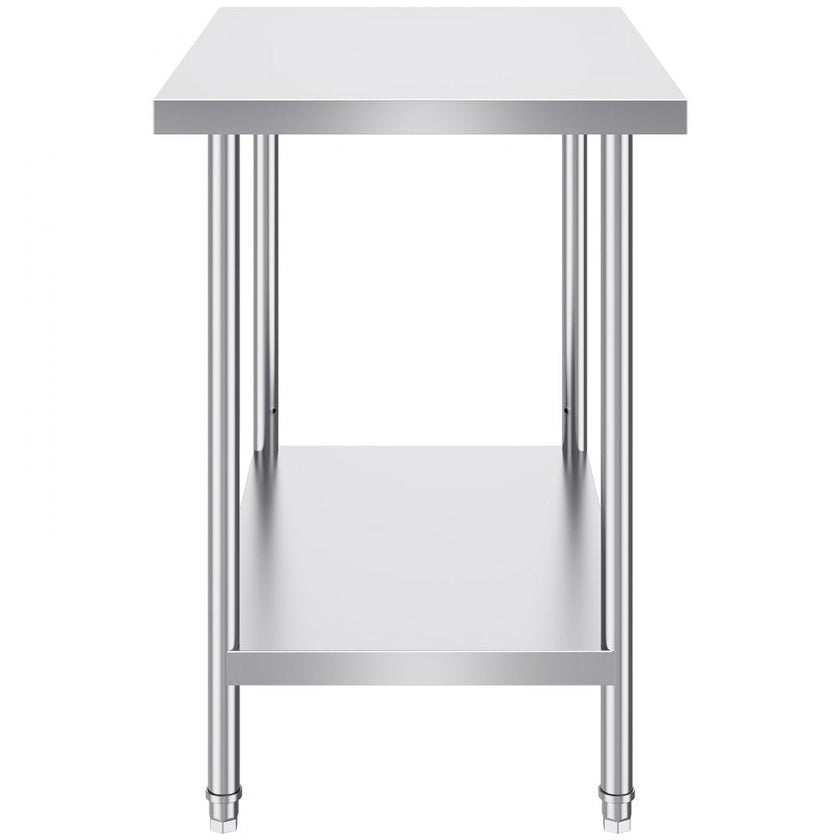 VEVOR Stainless Steel Prep Table, 24 x 36 x 34 Inch, Heavy Duty Metal Worktable with 3 Adjustable Height Levels, Commercial Workstation for Kitchen Garage Restaurant Backyard