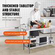 VEVOR Stainless Steel Prep Table, 24 x 60 x 34 Inch, Heavy Duty Metal Worktable with 3 Adjustable Height Levels, Commercial Workstation for Kitchen Garage Restaurant Backyard