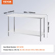 VEVOR Stainless Steel Prep Table, 24 x 60 x 34 Inch, Heavy Duty Metal Worktable with 3 Adjustable Height Levels, Commercial Workstation for Kitchen Garage Restaurant Backyard