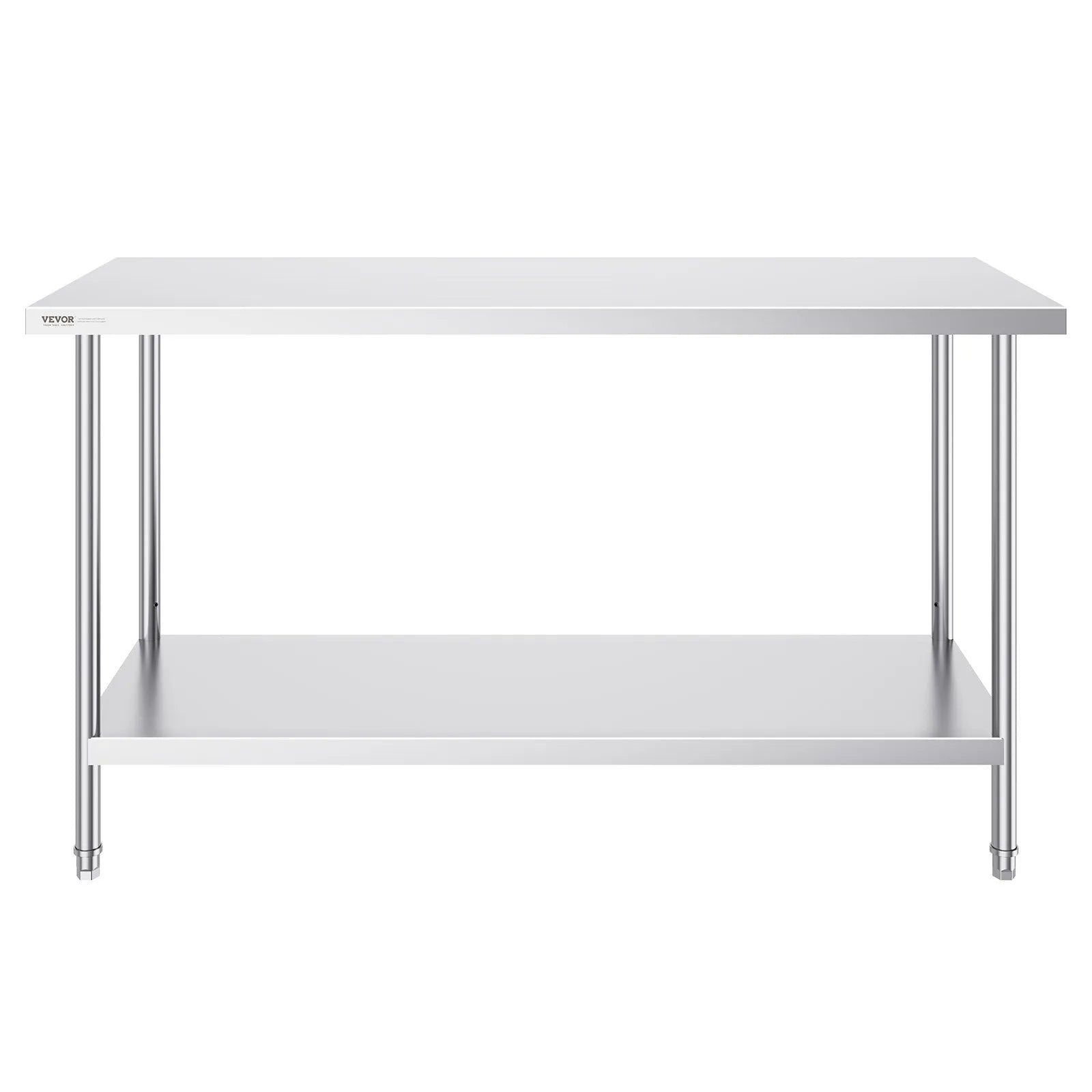 VEVOR Stainless Steel Prep Table, 24 x 60 x 34 Inch, Heavy Duty Metal Worktable with 3 Adjustable Height Levels, Commercial Workstation for Kitchen Garage Restaurant Backyard