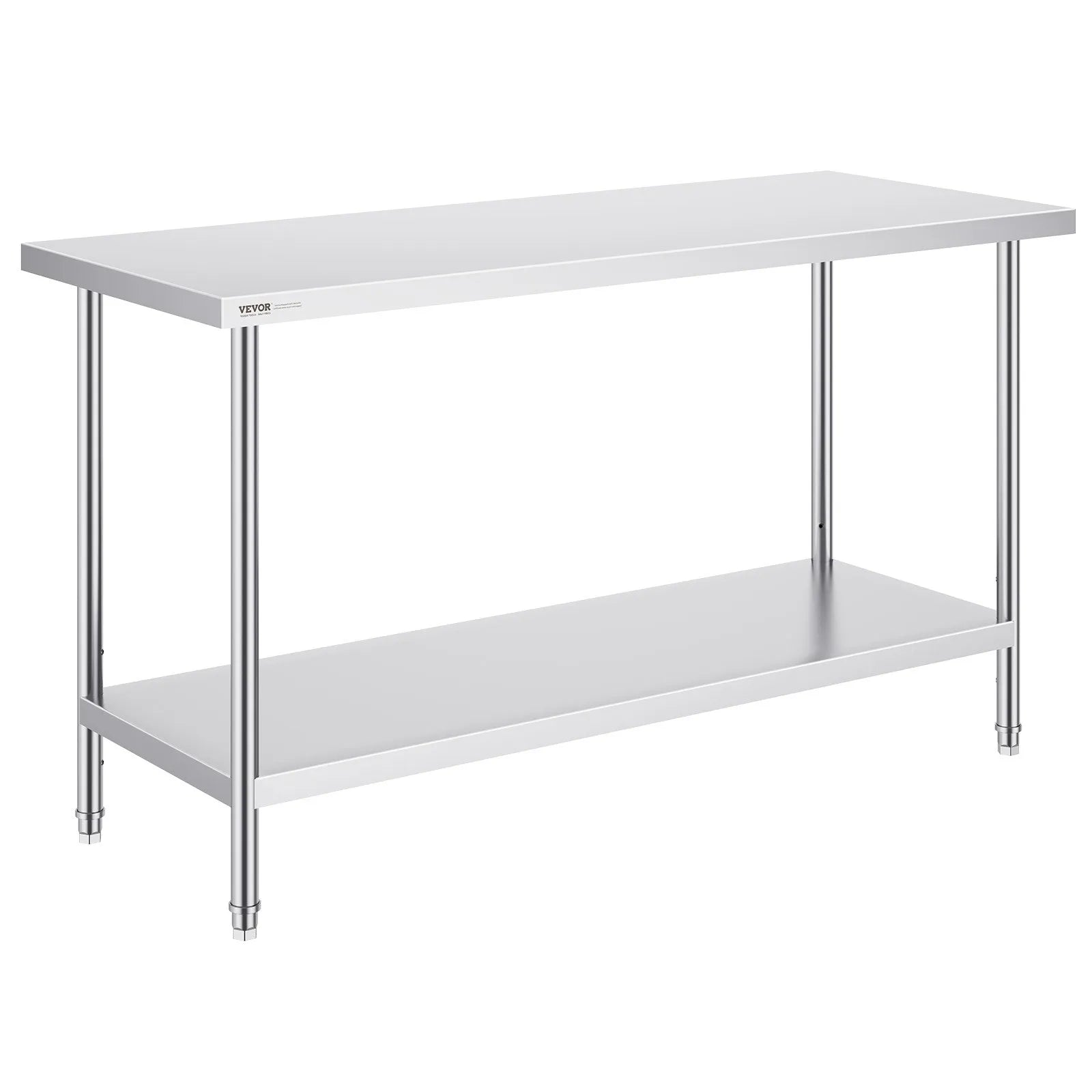 VEVOR Stainless Steel Prep Table, 24 x 60 x 34 Inch, Heavy Duty Metal Worktable with 3 Adjustable Height Levels, Commercial Workstation for Kitchen Garage Restaurant Backyard