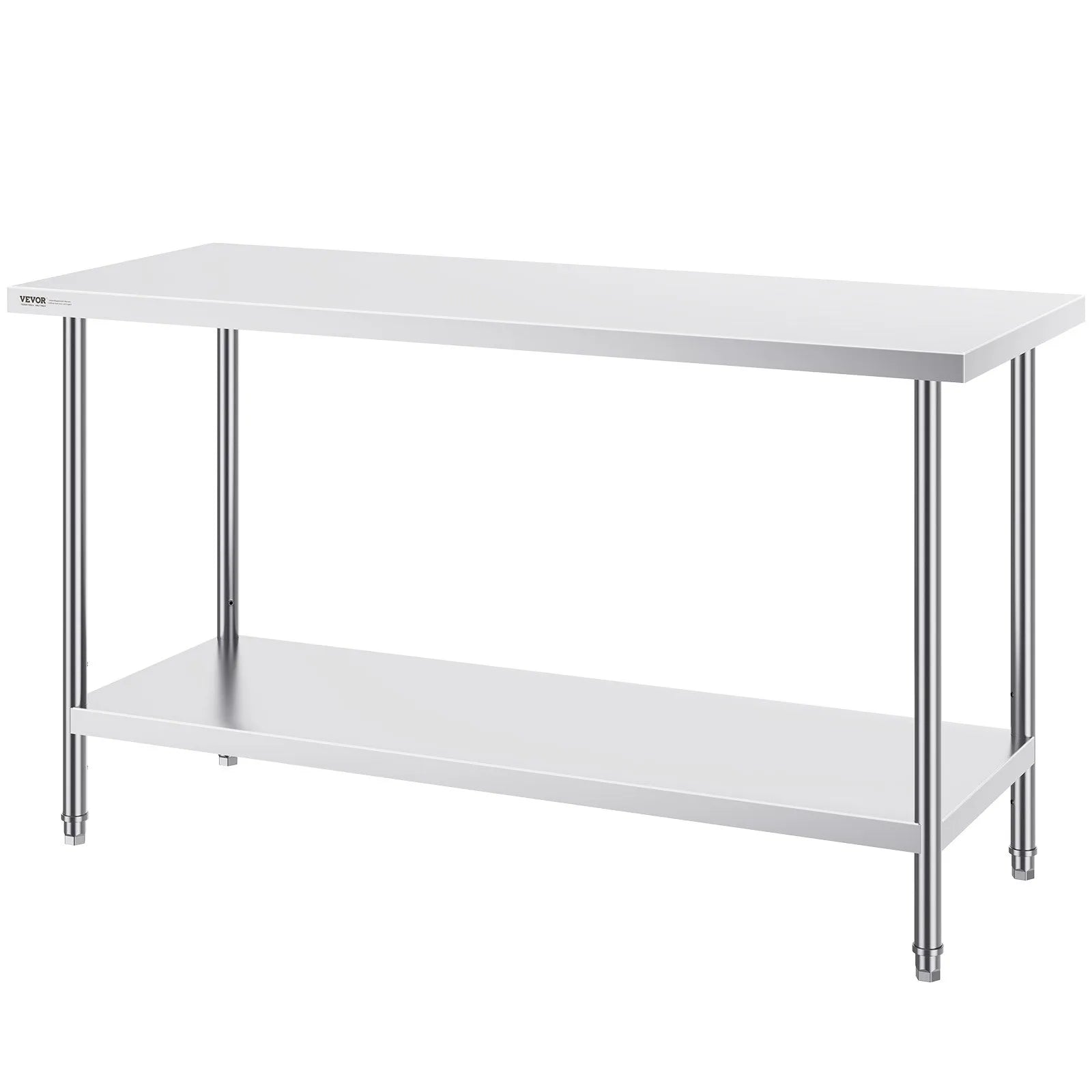 VEVOR Stainless Steel Prep Table, 24 x 60 x 34 Inch, Heavy Duty Metal Worktable with 3 Adjustable Height Levels, Commercial Workstation for Kitchen Garage Restaurant Backyard