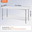 VEVOR Stainless Steel Prep Table, 30 x 72 x 34 Inch, Heavy Duty Metal Worktable with 3 Adjustable Height Levels, Commercial Workstation for Kitchen Garage Restaurant Backyard
