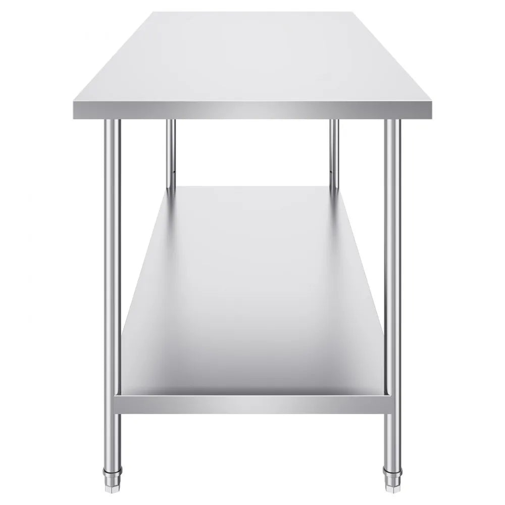 VEVOR Stainless Steel Prep Table, 30 x 72 x 34 Inch, Heavy Duty Metal Worktable with 3 Adjustable Height Levels, Commercial Workstation for Kitchen Garage Restaurant Backyard