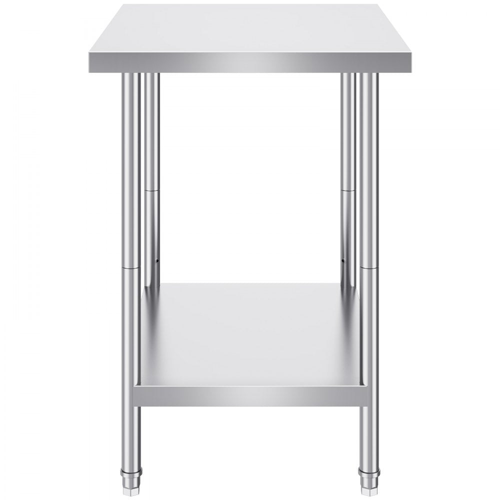 VEVOR Stainless Steel Prep Table, 24 x 30 x 34 Inch, Heavy Duty Metal Worktable with 3 Adjustable Height Levels, Commercial Workstation for Kitchen Garage Restaurant Backyard