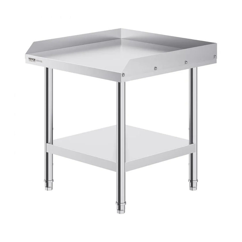 VEVOR Stainless Steel Work Table, 24 x 24 x 26 Inch Commercial Food Prep Worktable, 3-Sided Backsplash Heavy Duty Prep Worktable, Metal Work Table with Adjustable Height for Restaurant Home Hotel