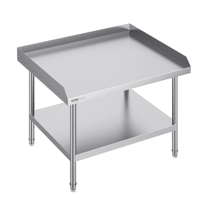 VEVOR Stainless Steel Work Table, 30 x 36 x 26 Inch Commercial Food Prep Worktable, 3-Sided Backsplash Heavy Duty Prep Worktable, Metal Work Table with Adjustable Height for Restaurant Home Hotel