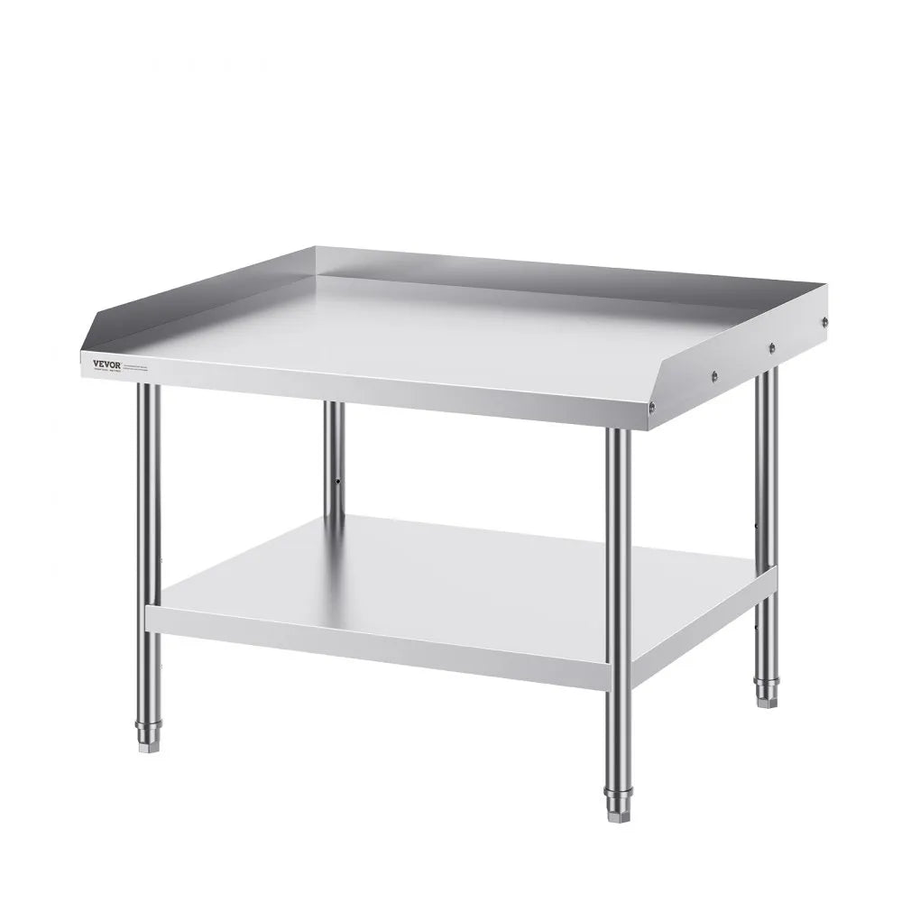 VEVOR Stainless Steel Work Table, 30 x 36 x 26 Inch Commercial Food Prep Worktable, 3-Sided Backsplash Heavy Duty Prep Worktable, Metal Work Table with Adjustable Height for Restaurant Home Hotel