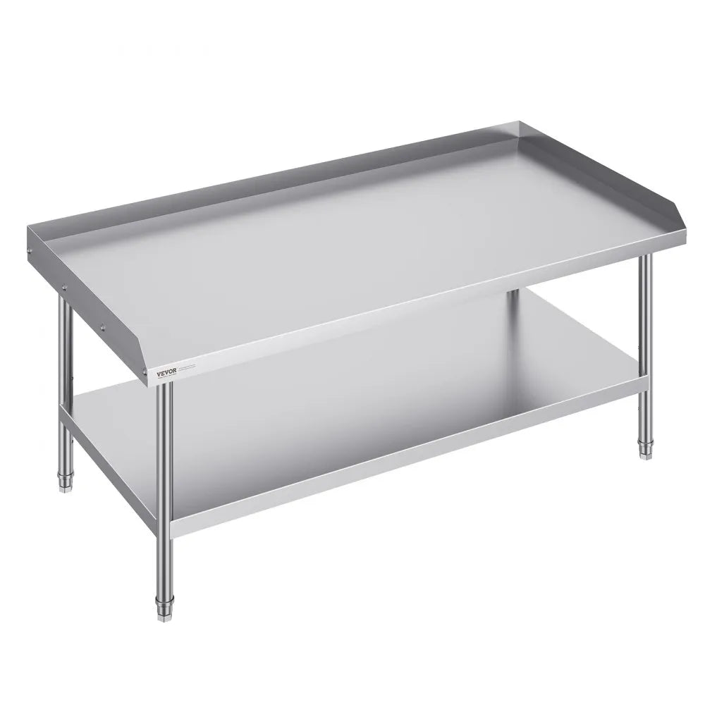 VEVOR Stainless Steel Work Table, 30 x 60 x 26 Inch Commercial Food Prep Worktable, 3-Sided Backsplash Heavy Duty Prep Worktable, Metal Work Table with Adjustable Height for Restaurant Home Hotel
