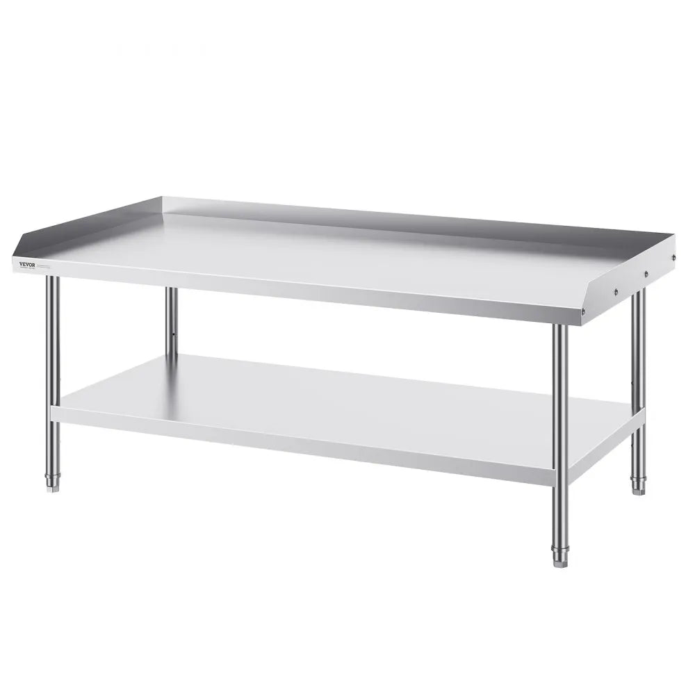 VEVOR Stainless Steel Work Table, 30 x 60 x 26 Inch Commercial Food Prep Worktable, 3-Sided Backsplash Heavy Duty Prep Worktable, Metal Work Table with Adjustable Height for Restaurant Home Hotel