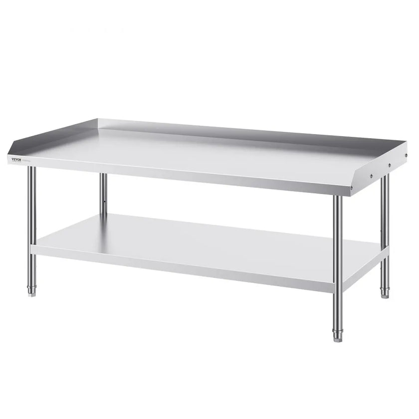 VEVOR Stainless Steel Work Table, 30 x 60 x 26 Inch Commercial Food Prep Worktable, 3-Sided Backsplash Heavy Duty Prep Worktable, Metal Work Table with Adjustable Height for Restaurant Home Hotel