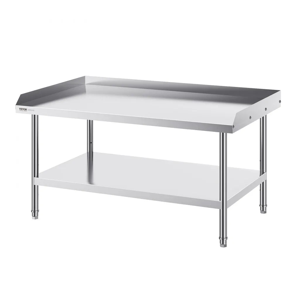 VEVOR Stainless Steel Work Table, 30 x 48 x 26 Inch Commercial Food Prep Worktable, 3-Sided Backsplash Heavy Duty Prep Worktable, Metal Work Table with Adjustable Height for Restaurant Home Hotel