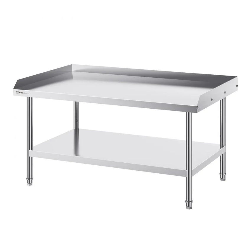 VEVOR Stainless Steel Work Table, 30 x 48 x 26 Inch Commercial Food Prep Worktable, 3-Sided Backsplash Heavy Duty Prep Worktable, Metal Work Table with Adjustable Height for Restaurant Home Hotel