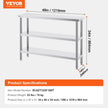VEVOR Stainless Steel Food Prep Table, 14 x 48 x 34 Inch Commercial Kitchen Worktable, with 2 Adjustable Undershelf, Heavy Duty Prep Table Metal Work Table for BBQ, Kitchen, Home, and Garage