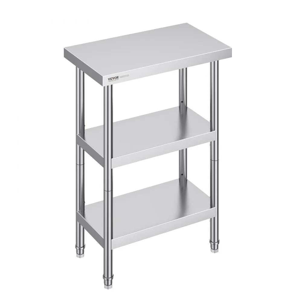 VEVOR Stainless Steel Food Prep Table, 14 x 24 x 34 Inch Commercial Kitchen Worktable, with 2 Adjustable Undershelf, Heavy Duty Prep Table Metal Work Table for BBQ, Kitchen, Home, and Garage