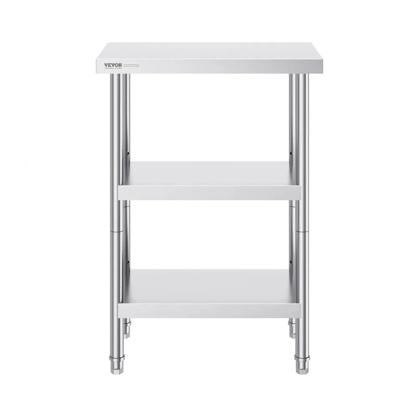 VEVOR Stainless Steel Food Prep Table, 14 x 24 x 34 Inch Commercial Kitchen Worktable, with 2 Adjustable Undershelf, Heavy Duty Prep Table Metal Work Table for BBQ, Kitchen, Home, and Garage