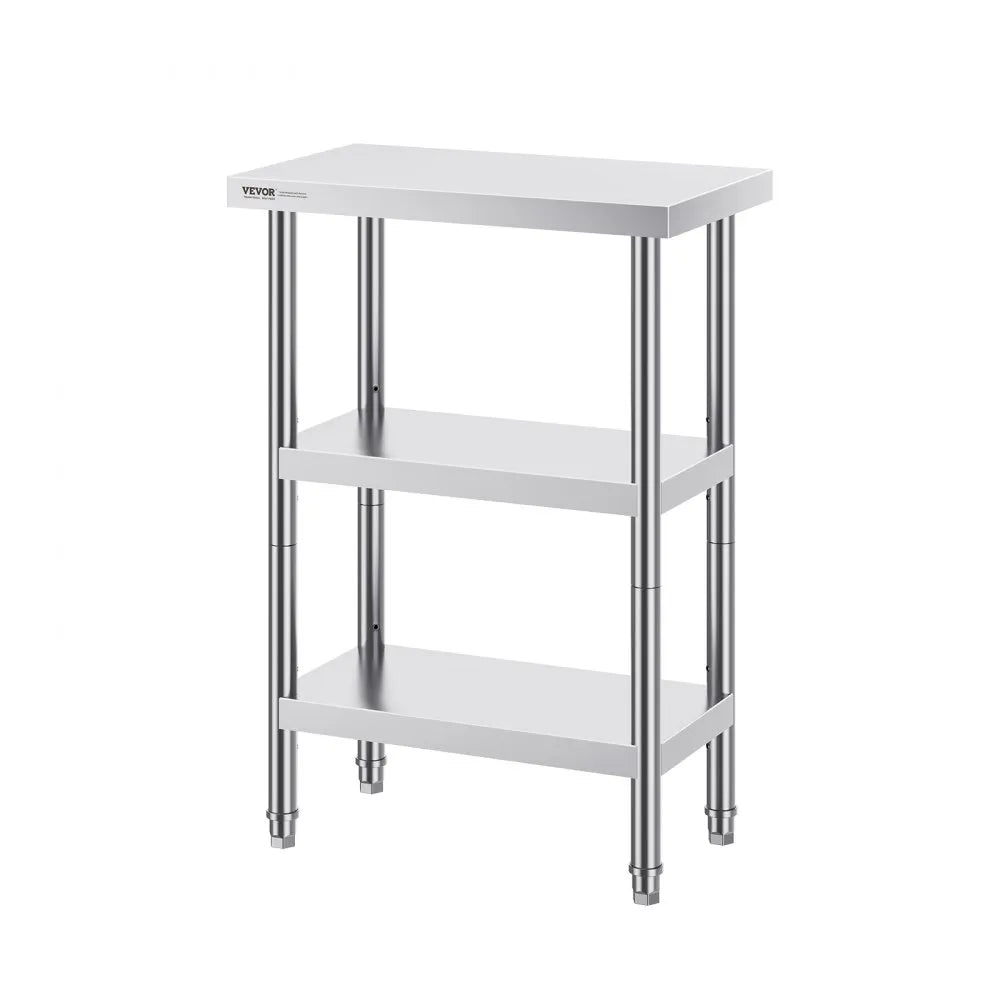 VEVOR Stainless Steel Food Prep Table, 14 x 24 x 34 Inch Commercial Kitchen Worktable, with 2 Adjustable Undershelf, Heavy Duty Prep Table Metal Work Table for BBQ, Kitchen, Home, and Garage