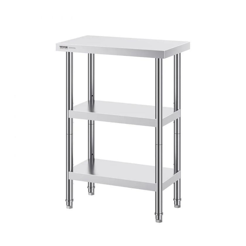 VEVOR Stainless Steel Food Prep Table, 14 x 24 x 34 Inch Commercial Kitchen Worktable, with 2 Adjustable Undershelf, Heavy Duty Prep Table Metal Work Table for BBQ, Kitchen, Home, and Garage