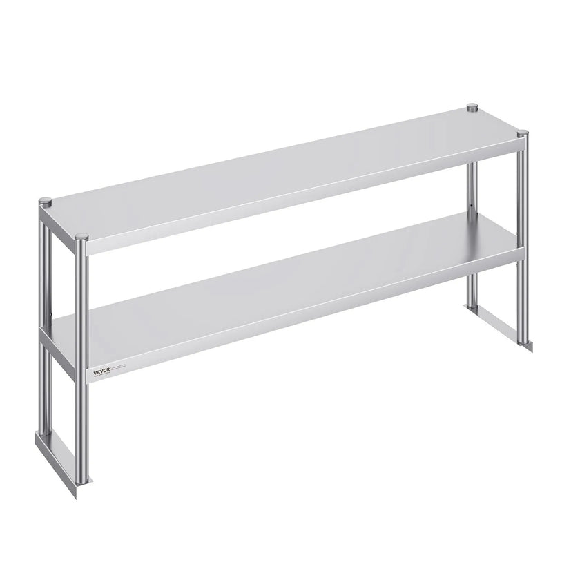 VEVOR Double Overshelf, Double Tier Stainless Steel Overshelf, 12 x 60 Inch Double Deck Overshelf, Height Adjustable Overshelf Prep Work Table for Kitchen, Restaurant and Workshop
