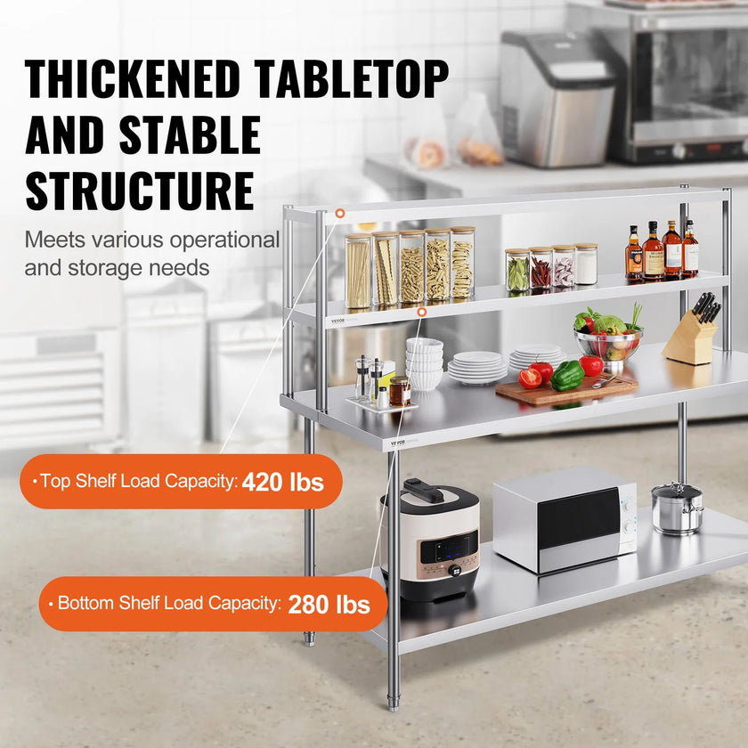 VEVOR Double Overshelf Stainless Steel Overshelf 2-Tier 12