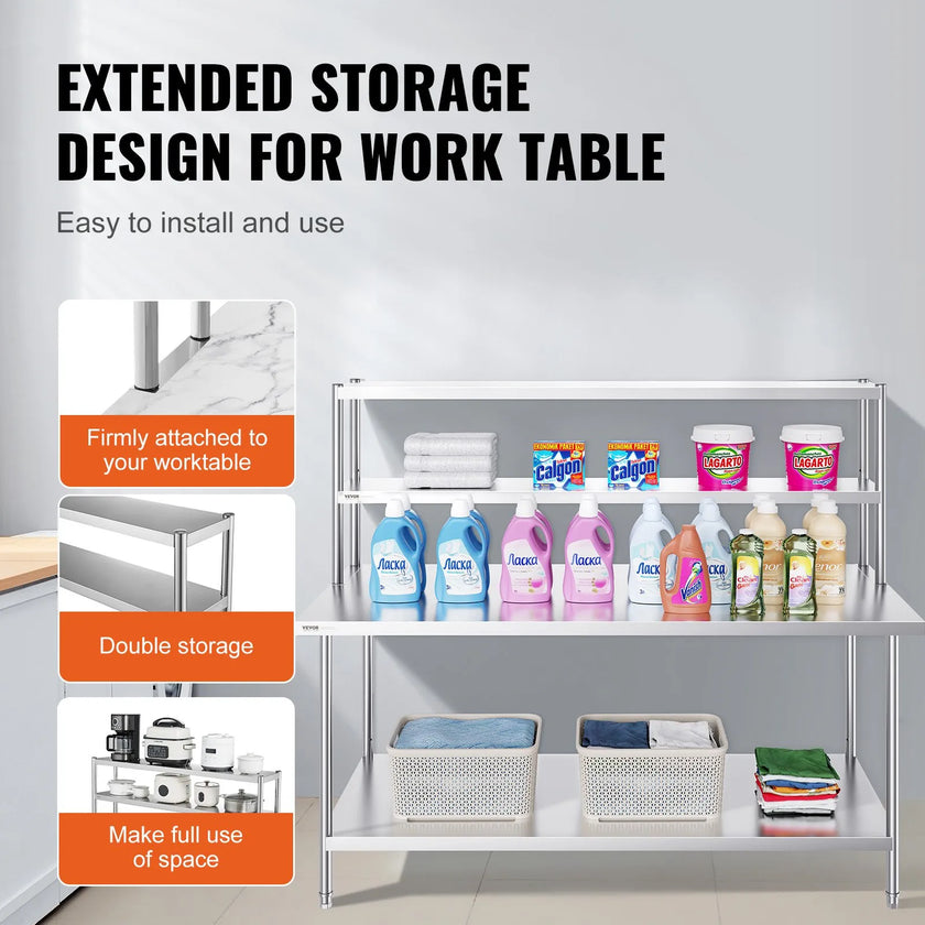VEVOR Double Overshelf Stainless Steel Overshelf 2-Tier 12