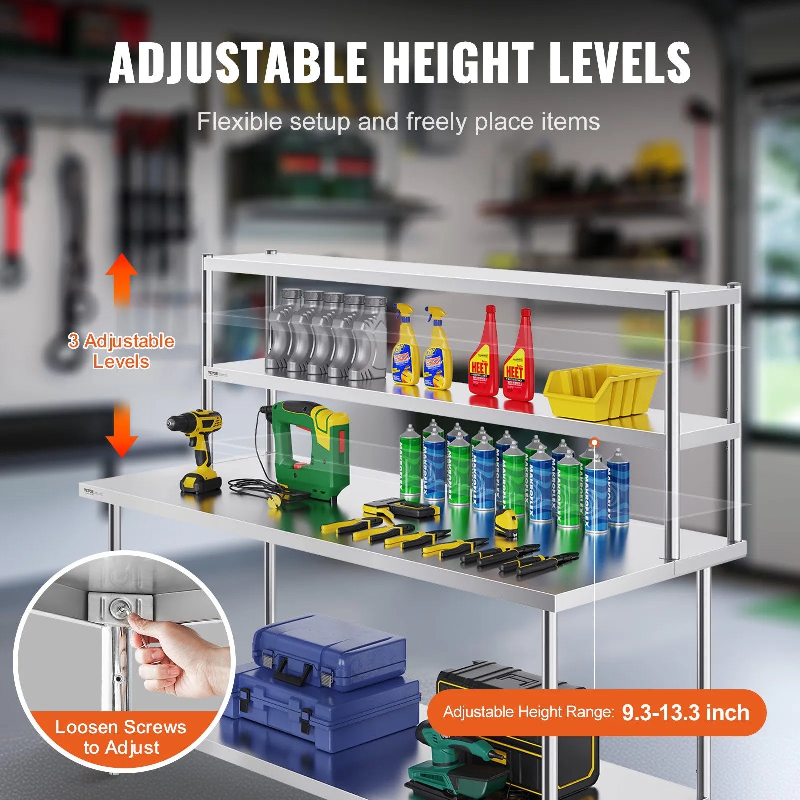 VEVOR Double Overshelf Stainless Steel Overshelf 2-Tier 12