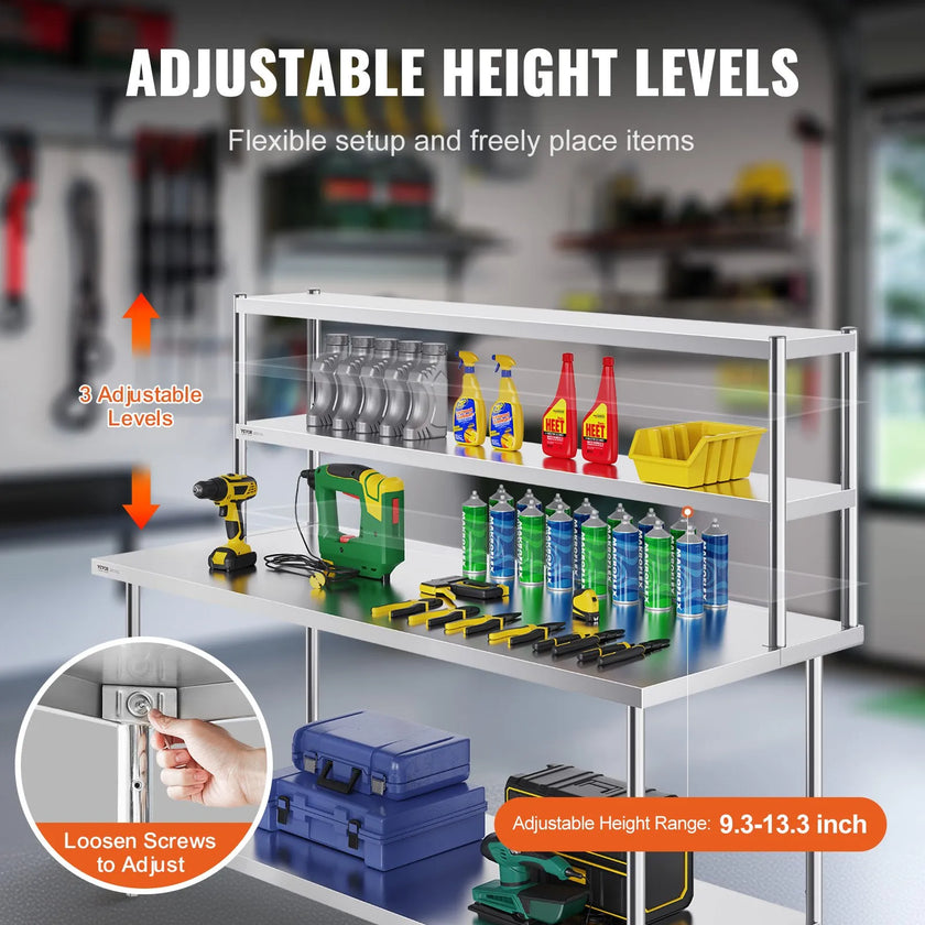 VEVOR Double Overshelf Stainless Steel Overshelf 2-Tier 12