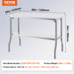 VEVOR 48 x 24 Inch Commercial Worktable Workstation, Folding Commercial Prep Table, Heavy-duty Stainless Steel Folding Table with 772 lbs Load, Kitchen Work Table, Silver Stainless Steel Kitchen Islan