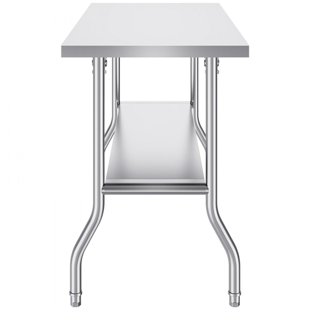 VEVOR 48 x 24 Inch Commercial Worktable Workstation, Folding Commercial Prep Table, Heavy-duty Stainless Steel Folding Table with 772 lbs Load, Kitchen Work Table, Silver Stainless Steel Kitchen Islan