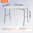 VEVOR 48 x 30 Inch Folding Commercial Prep Table Commercial Worktable Workstation, Heavy-duty Stainless Steel Folding Table with 220 lbs Load, Silver Stainless Steel Kitchen Island?Kitchen Work Table