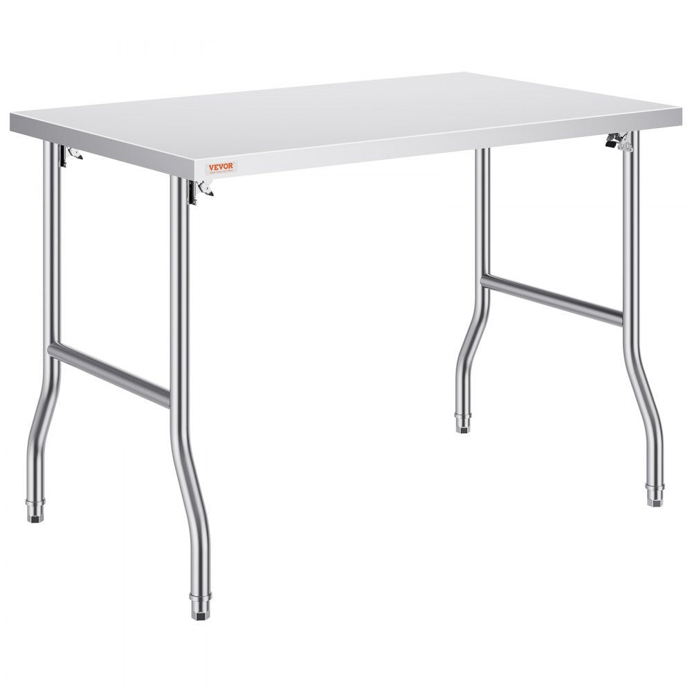 VEVOR 48 x 30 Inch Folding Commercial Prep Table Commercial Worktable Workstation, Heavy-duty Stainless Steel Folding Table with 220 lbs Load, Silver Stainless Steel Kitchen Island?Kitchen Work Table