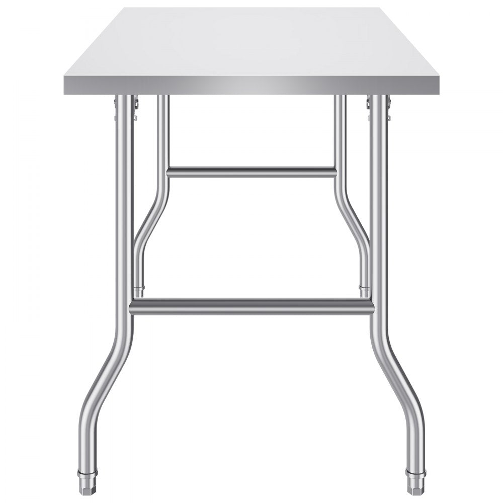 VEVOR 48 x 30 Inch Folding Commercial Prep Table Commercial Worktable Workstation, Heavy-duty Stainless Steel Folding Table with 220 lbs Load, Silver Stainless Steel Kitchen Island?Kitchen Work Table
