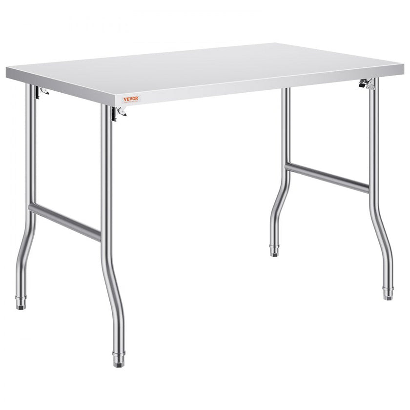 VEVOR 48 x 30 Inch Folding Commercial Prep Table Commercial Worktable Workstation, Heavy-duty Stainless Steel Folding Table with 220 lbs Load, Silver Stainless Steel Kitchen Island?Kitchen Work Table